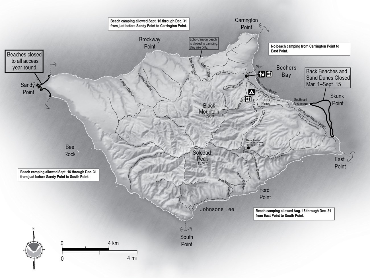 map of santa rosa island showing roads and trails