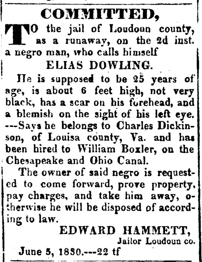 runaway slave on canal ad