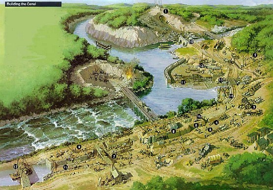 Drawing of canal construction. Drawing of canal construction.