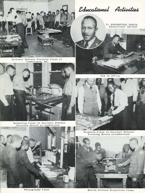 Historical images highlighting educational activities available with the Civilian Conservation Corps program in Allegany County, MD.