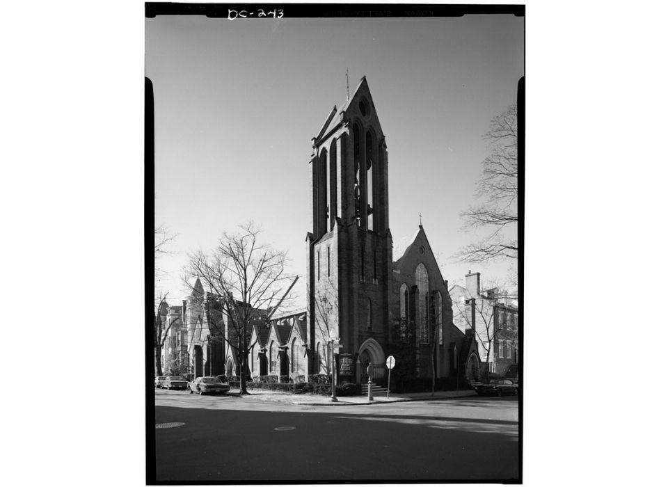 Historical black and white image of the original Christ Episcopal Church in Georgetown, Washington, DC.