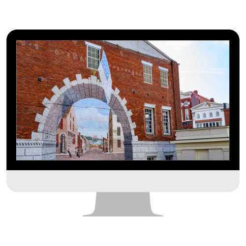 Realistic mural depicting an archway into Georgetown's past.