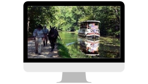 Canal boat and mule displayed on computer screen.