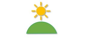 A sun rising above some green land.