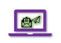 A purple laptop computer with a green envelop inside representing e-mail.