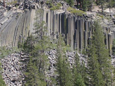 A view of the postpile from across the San Joaquin River.
