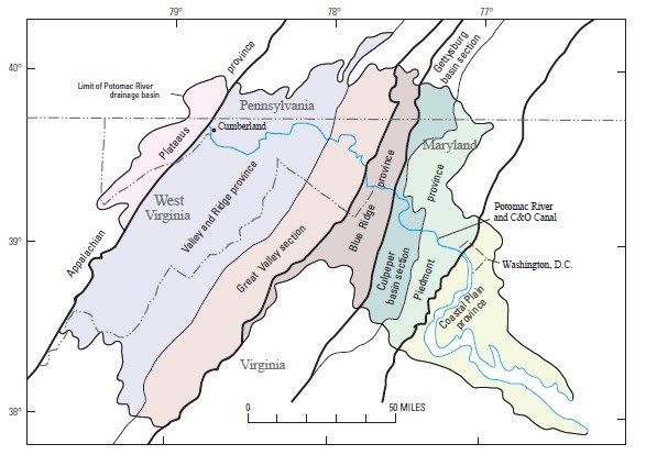 Geologic provinces traversed by C&O Canal