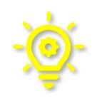 A yellow light bulb with a gear inside.