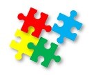 Red, yellow, green and blue puzzle pieces.