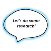 Text bubble showing the message, "Let's do some research!"