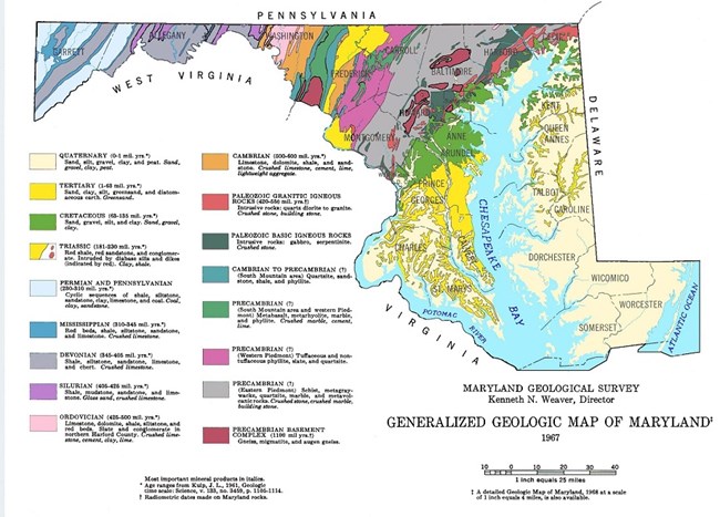 Generalized Geological Map of Maryland by Maryland Geologic Survey.