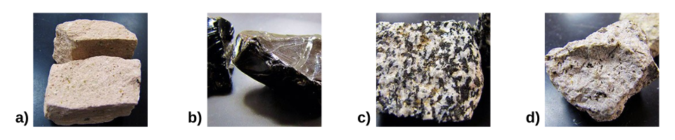 Rocks displaying the different igneous rock textures.