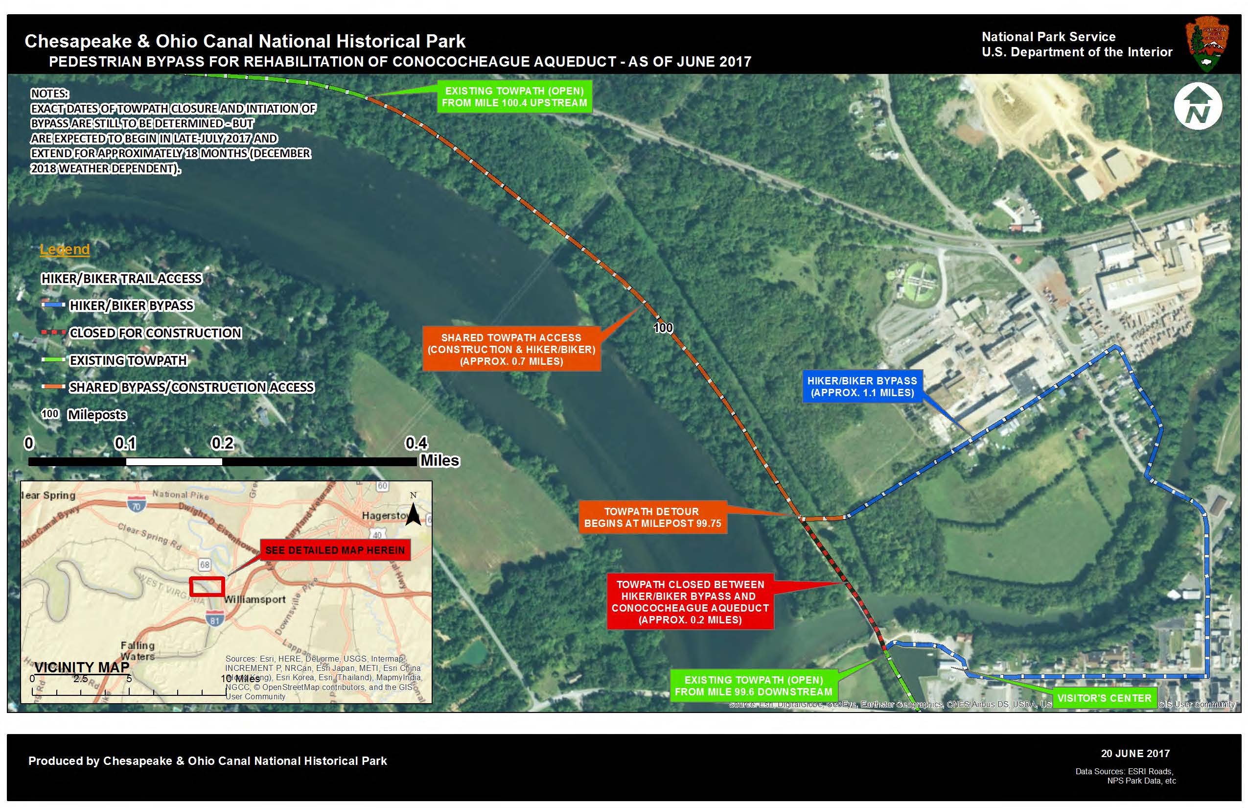 Conococheague Aqueduct Detour Map