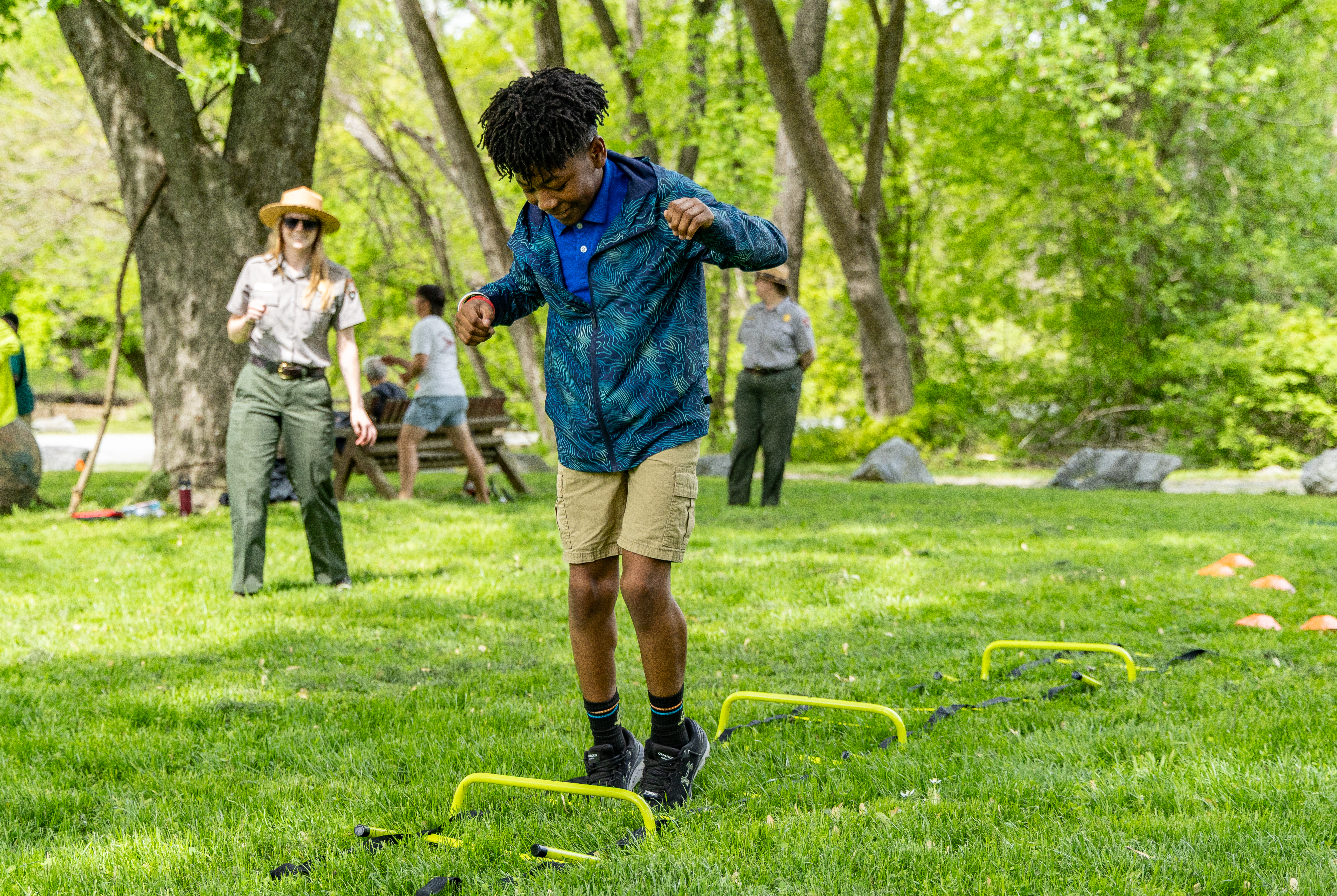 Twelve-year-old Kenard Brisbon, a Washington Global Public Charter School student, participates in an obstacle course meant to simulate the Shad Run at Fletcher’s Cove on Earth Day, April 22, 2025 Twelve-year-old Kenard Brisbon, a Washington Global Public Charter School student, participates in an obstacle course meant to simulate the Shad Run at Fletcher’s Cove on Earth Day, April 22, 2025