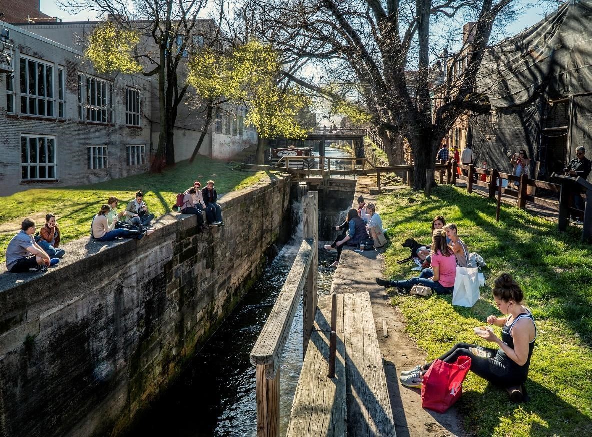 Park visitors gather around Lock 4 in Georgetown