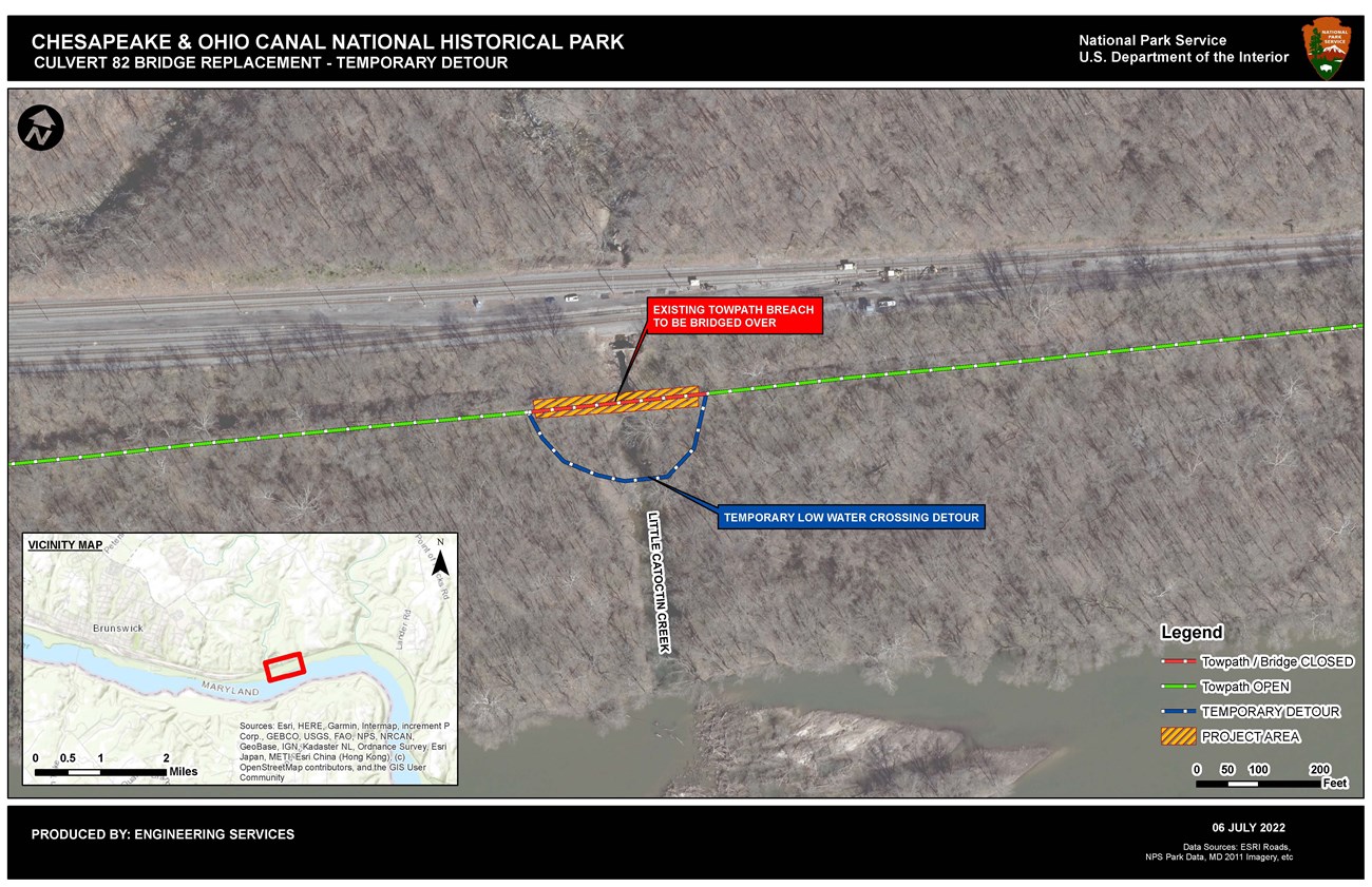 An aerial map shows the detour location around Culvert 82.