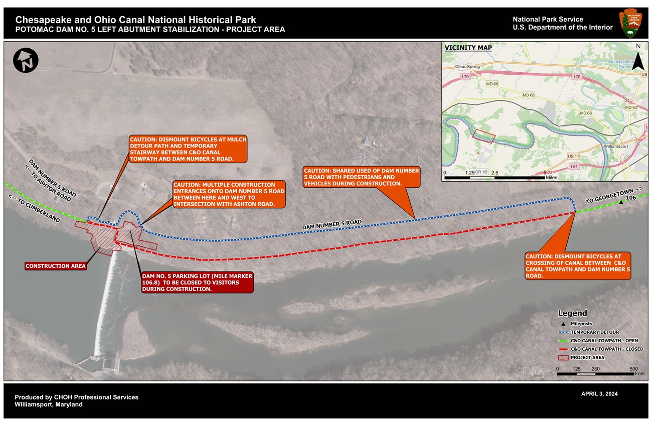 Map of Dam 5 Pedestrian Detour #1