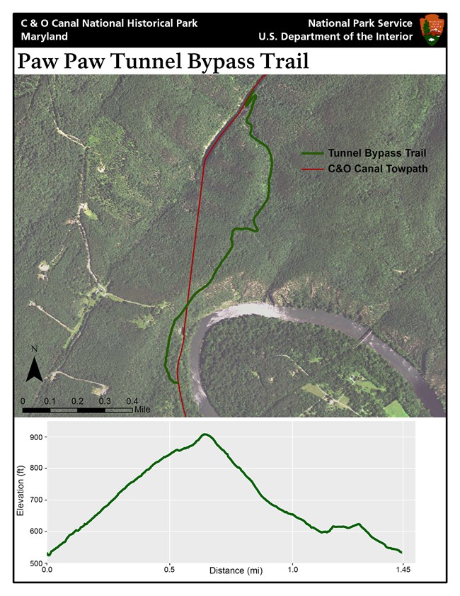 A map showing the elevation change and length of the detour.