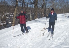 Photo of cross-country skiers on towpath at lock 19.