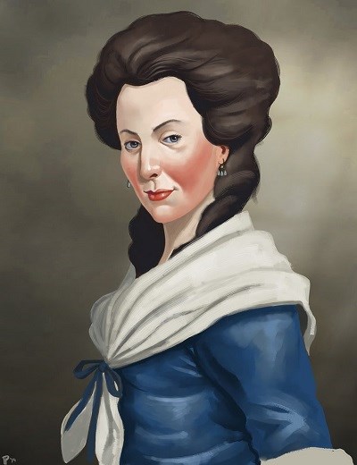 Eliza Lucas Pinckney Artistic render of Eliza Lucas Pinckney. Woman with brown hair wearing blue dress.