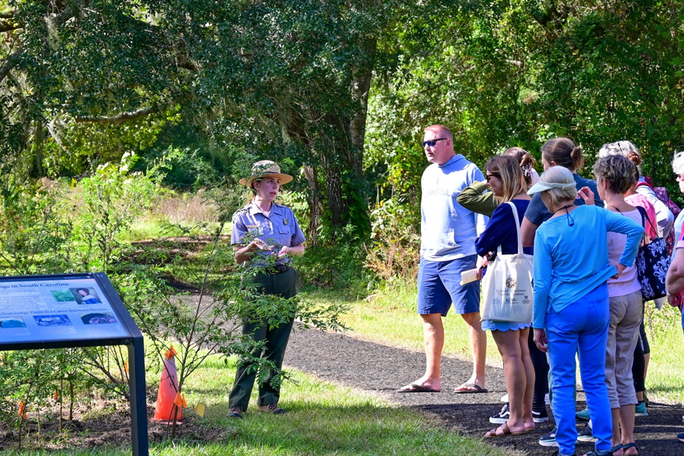 Park Ranger presents a program to visitors. Park Ranger presents a program to visitors.