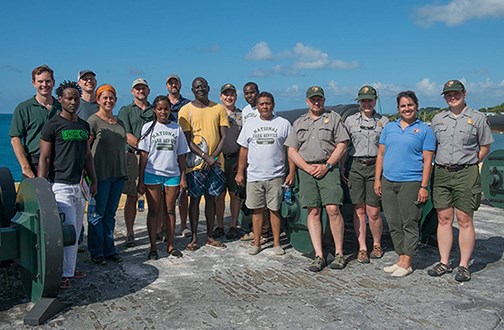 Slave Wrecks Project partners at Christiansted National Historic Site photograph of international partners in Slave Wrecks Project visiting Christiansted