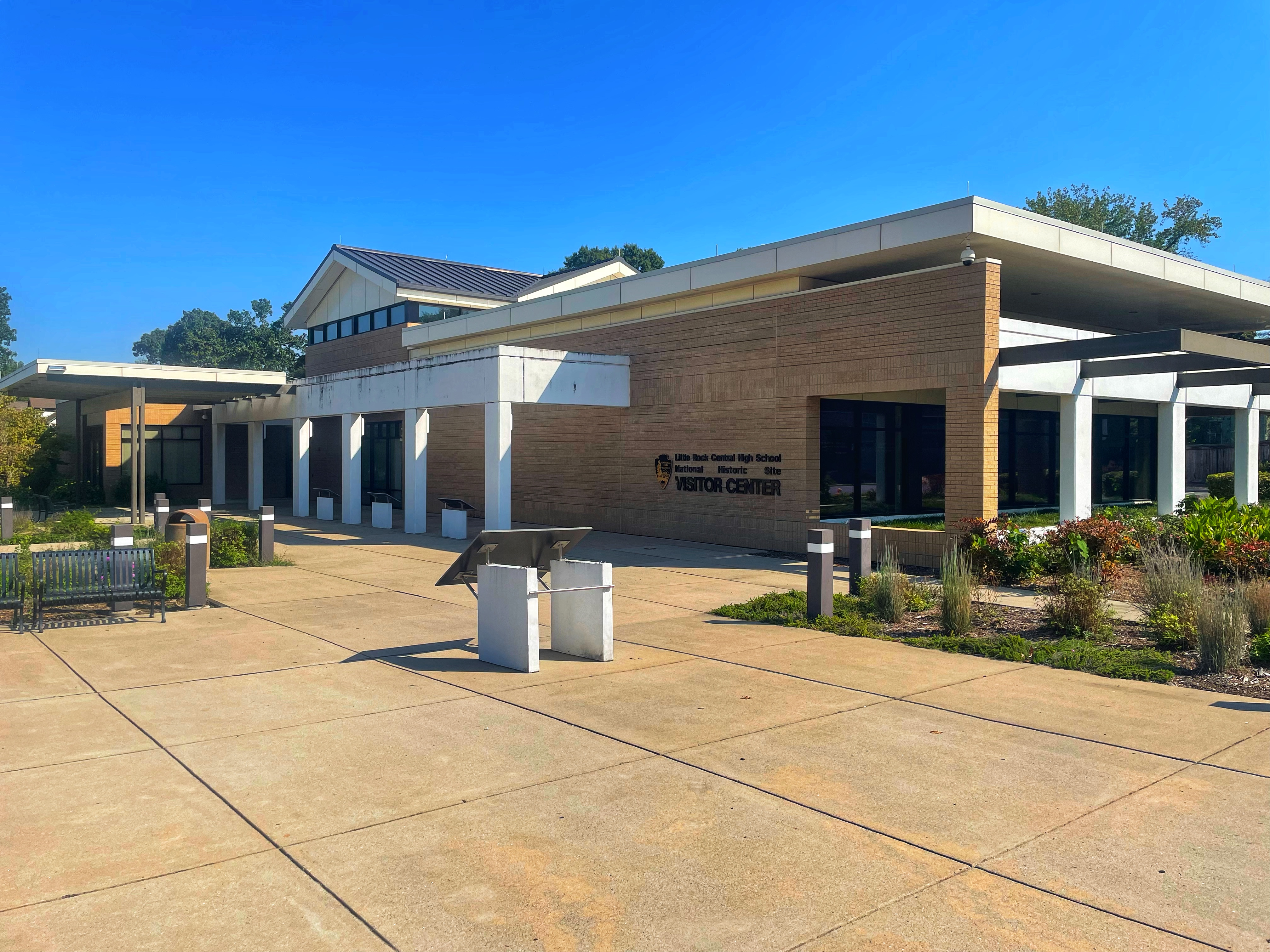 Visitor Center exterior The exterior brick façade of the visitor center as seen from W. Daisy L. Gatson Bates Drive.