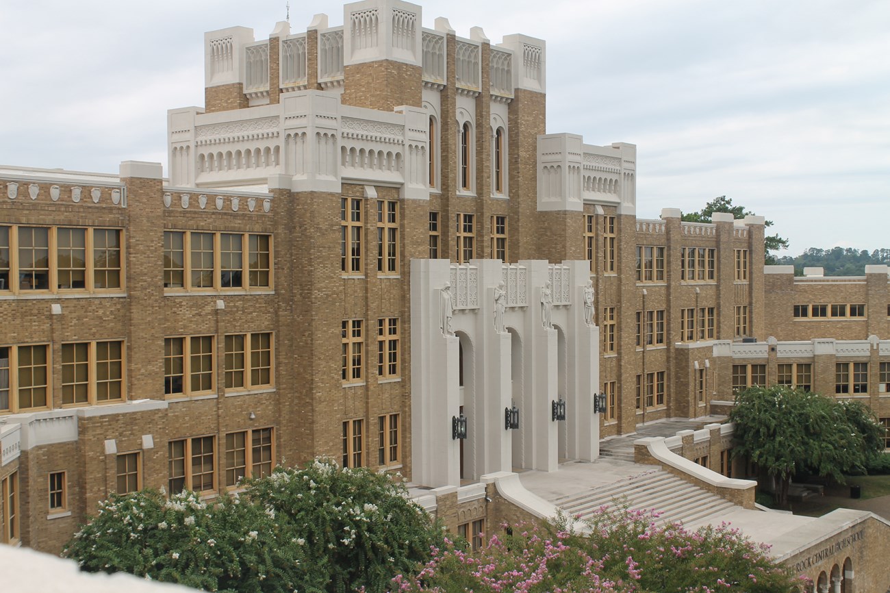 Front façade of Little Rock Central High School as viewed from the south wing.