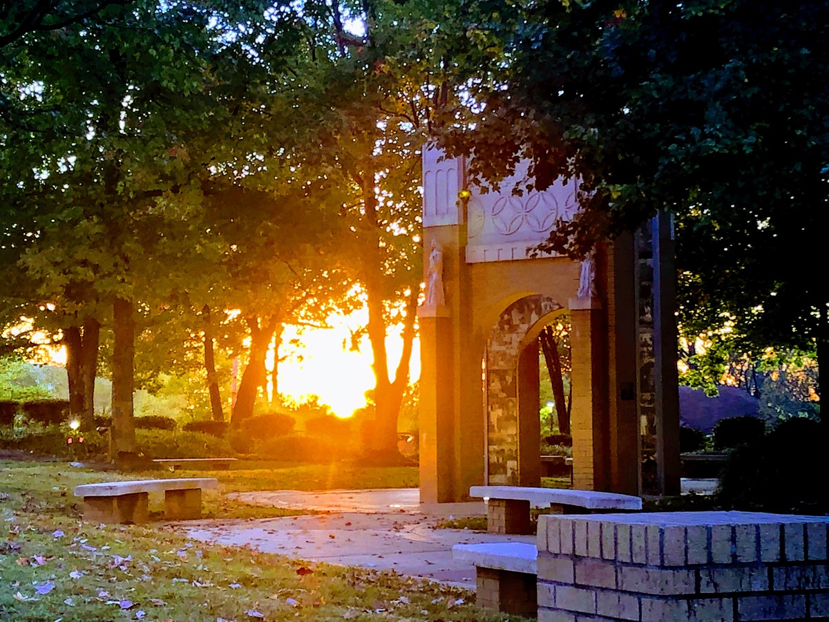 Commemorative Garden arches as seen at dusk