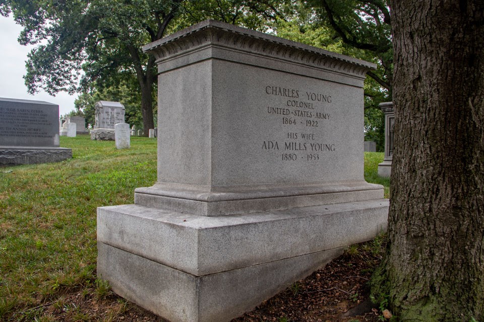 A large tomb with the names of CHARLES YOUNG and ADA YOUNG etched into it