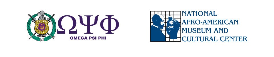 Omega Psi Phi fraternity logo on left, National Afro American Museum & Cultural Center on right
