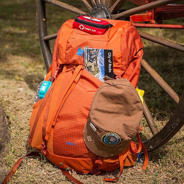 Backpack with 10 essentials for hiking safety