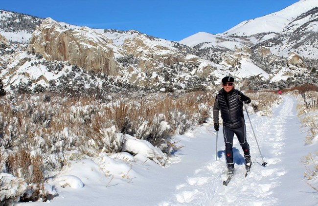 Cross country skiing in Castle Rocks State Park.