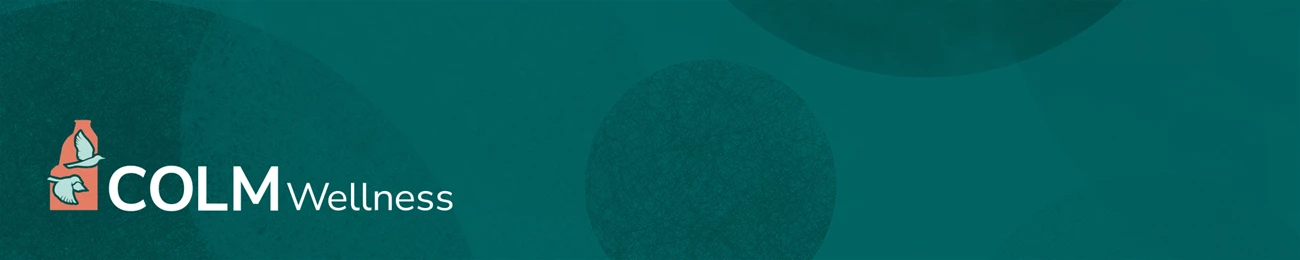 NPS-site-banner-smaller A teal banner that displays the COLM Wellness logo (Two pinyon jays fly in front of independence monument)