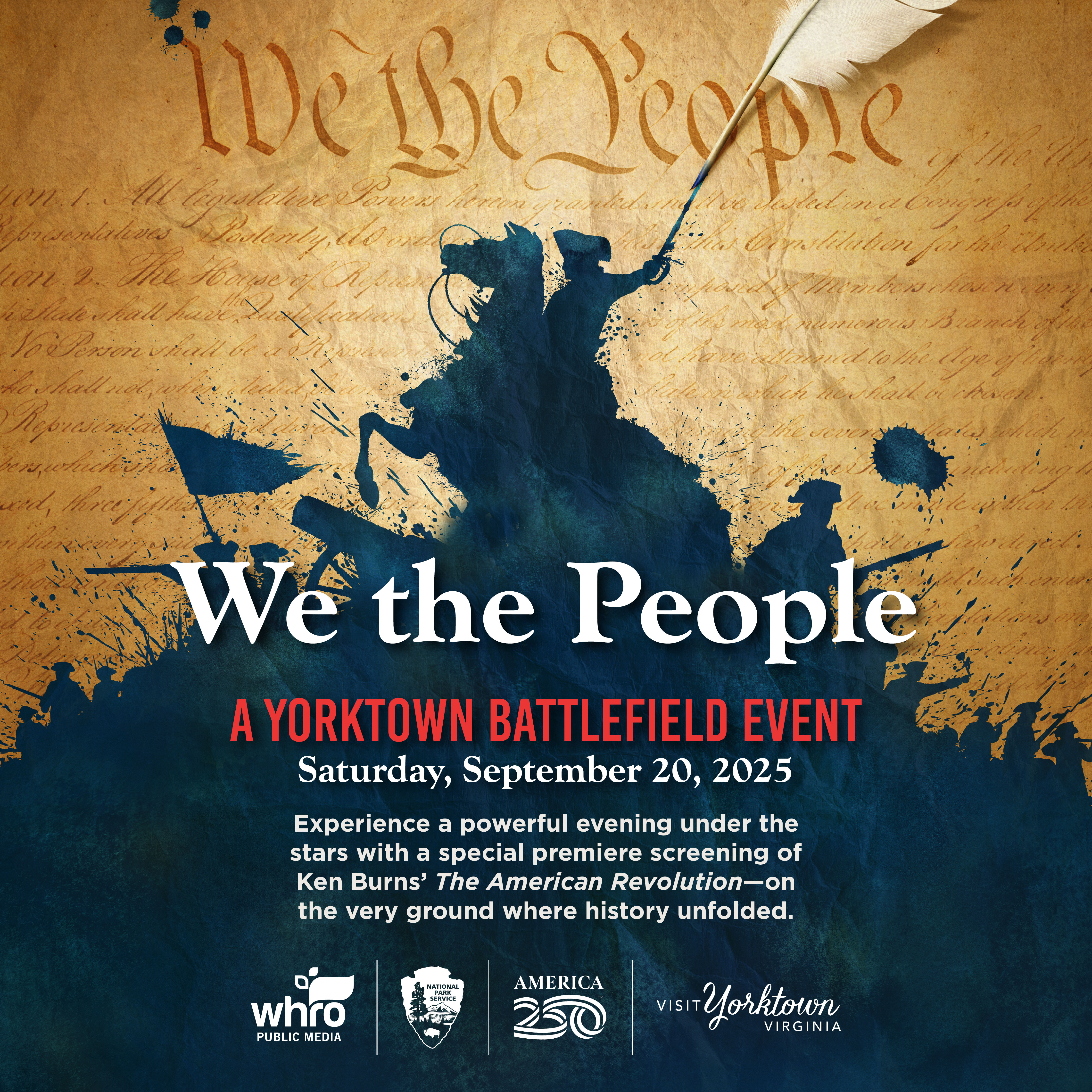 We The People 1080x1080 Seipa tone background with the words we the people. Foreground is shadows of colonial era soldiers