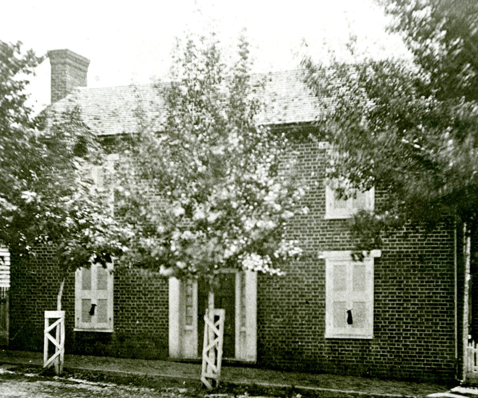 Black and white image of Johnson's homestead