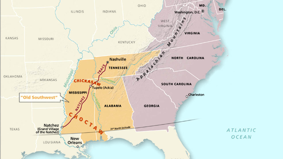 An etching of a river flatboat carrying men and horses