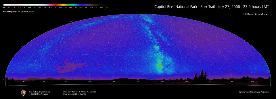 Dark sky imaging of all sources of light, including the Milky Way.