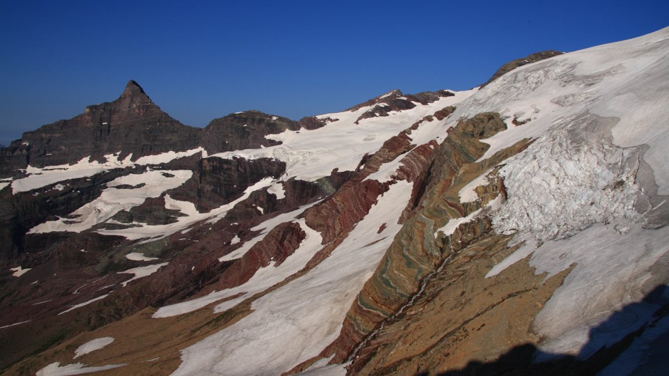 A mountainous glacier.