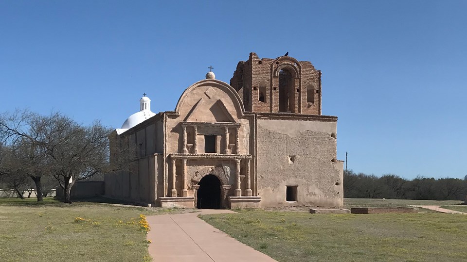 illustration of mission church with scaffolding