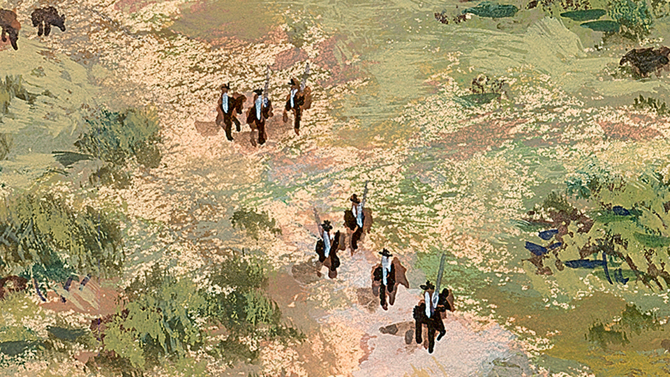 illustration of soldiers on horseback