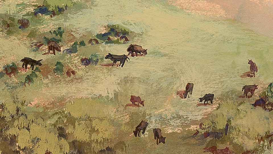 illustration of cattle dotting the landscape