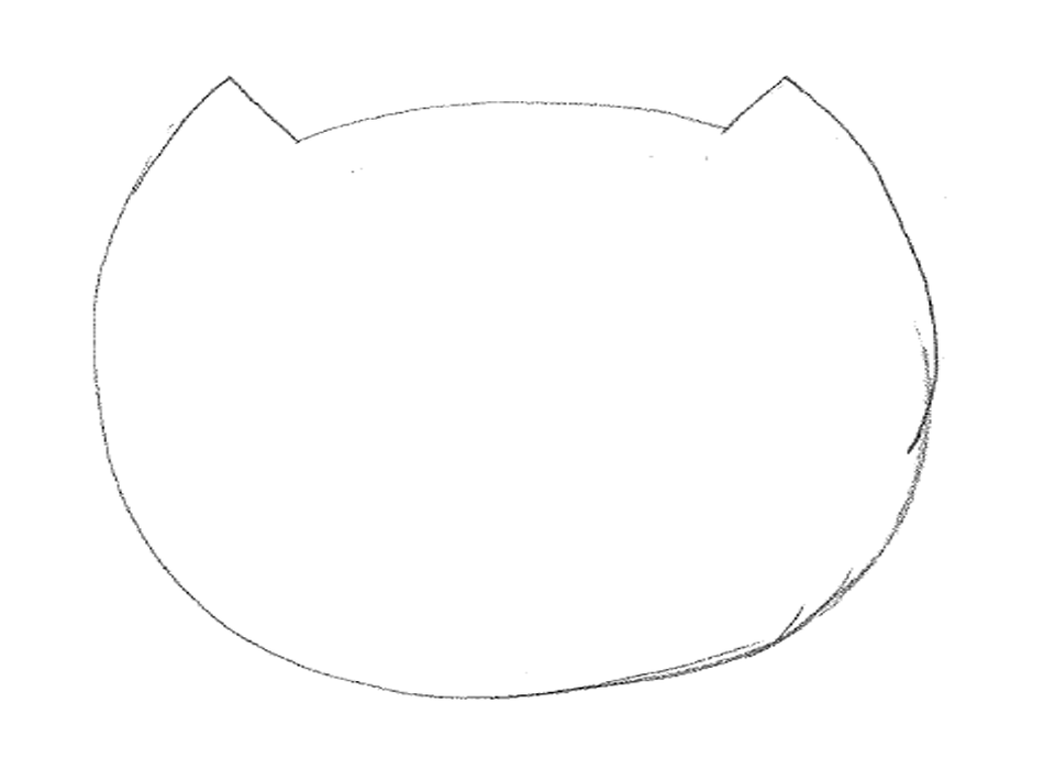 A circle with two points for ears drawn on a white background