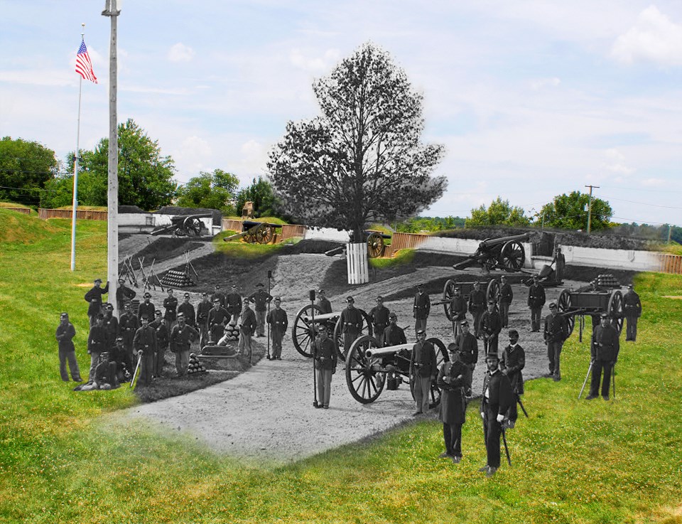 Union soldiers at Fort Stevens during the Civil War.