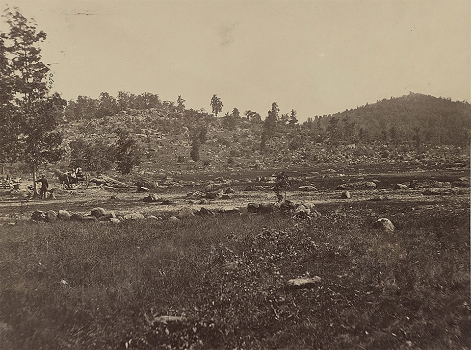 The two hills at the southern end of the battlefield are visible: Little Round Top on the left and Big Round Top on the right.