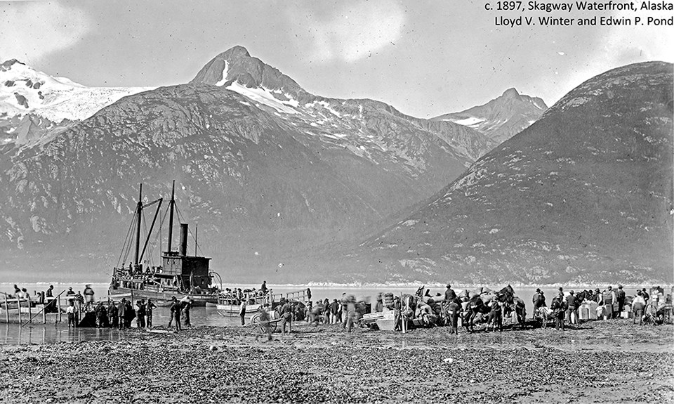 Historic black and white photo of Skagway