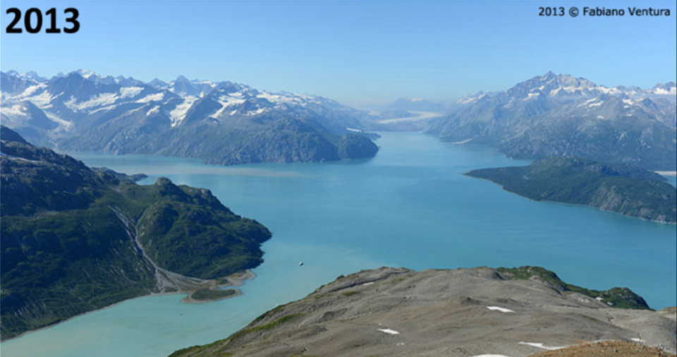 1894 image of the Johns Hopkins, Gran Pacific and Reid glaciers