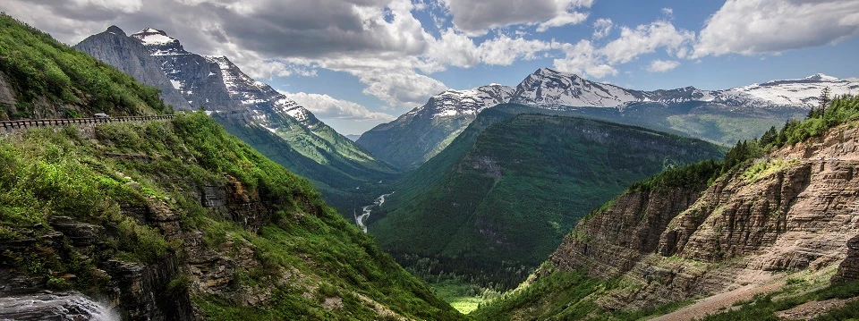 Aerial view of the Rocky Mountains and Glacier National Park