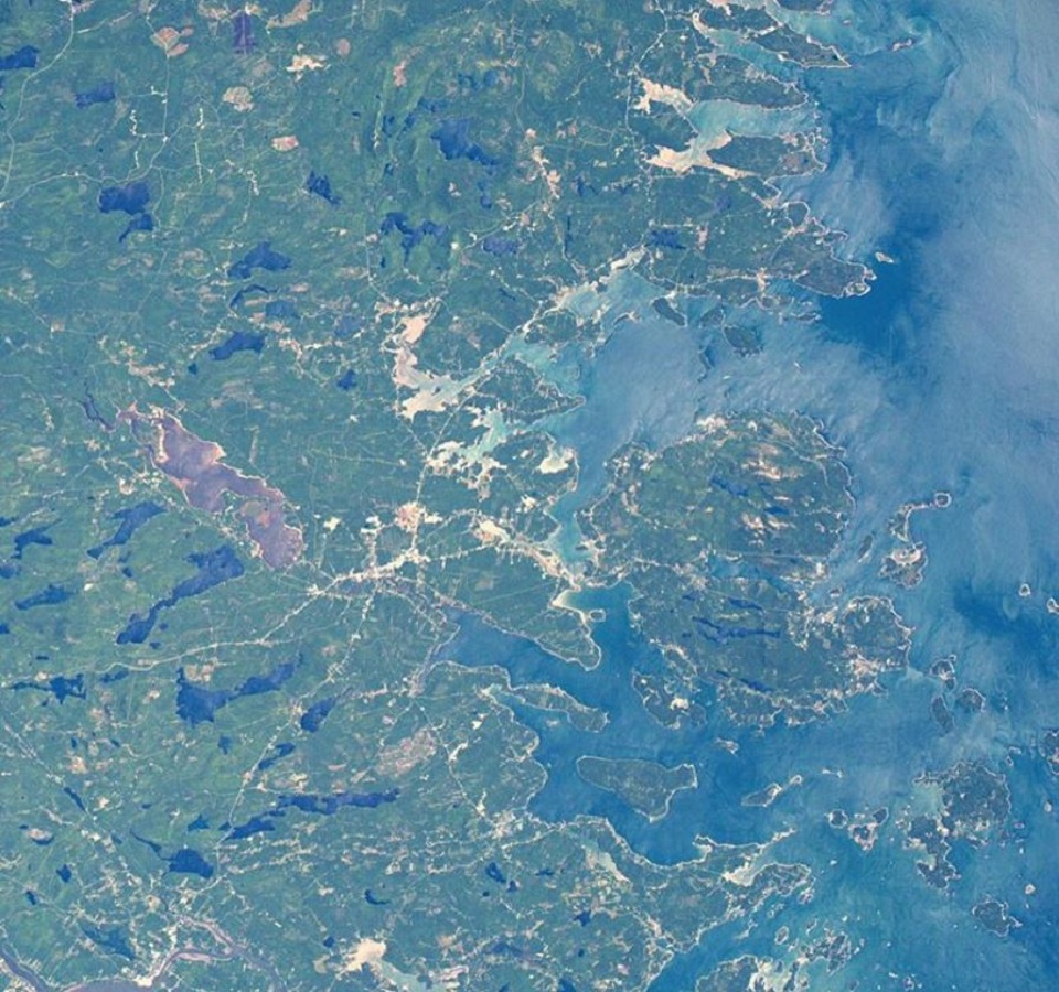 Aerial view of Acadia National Park and Bar Harbor