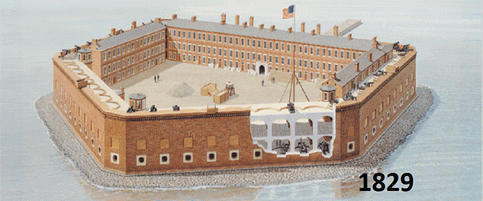 Illustration of Fort Sumter with portion of wall cut out to see interior